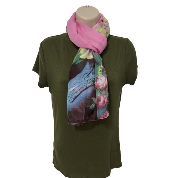 Women's 18X58" Pastel Colorful Spring Bloomcore Scarf Floral Easter BOHO Cottage - Picture 2 of 6